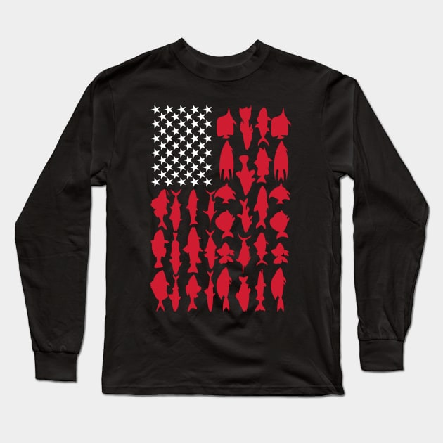 American Fish Flag Fishing Long Sleeve T-Shirt by Johner_Clerk_Design